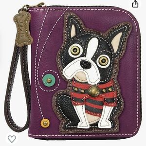 Chala Boston Terrier Zip-Around Wristlet Wallet
